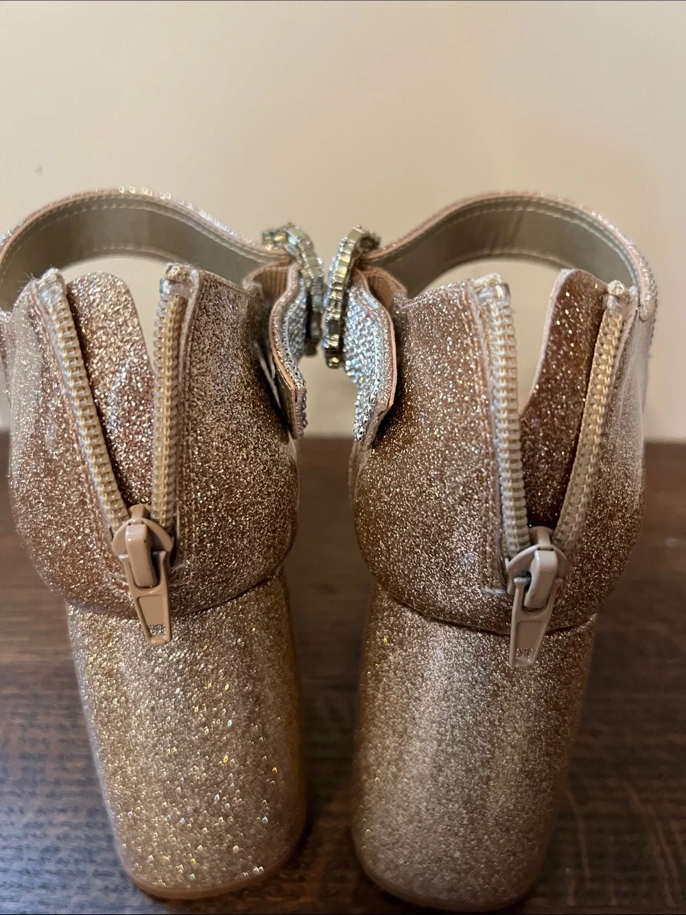 Katy Perry Collections Rose Gold Glitter Platform Mary Jane with Crystal Buckle